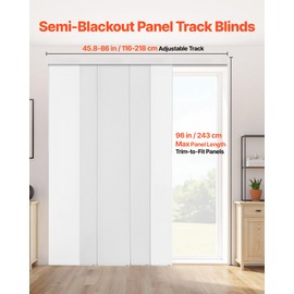 VEVOR Panel Track Blinds, Extendable Track from 45.8 in to 86 in W, Trimmable Panel Curtains Up to 96 in H, Adjustable Vertical Panel Blinds for Sliding Doors, Patio Doors, Room Divider, Window, White