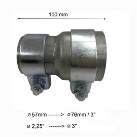 Exhaust Pipe Reducer Diameter 51 57 63 76 mm to 3 Inch Exhaust Adapter Expanded Including 2 Broadband Clamps B (Diameter 57 mm [2.25 Inch] to Diameter 76 mm [3 Inch] Inside)