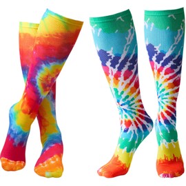 Geyoga 2 Pairs Tie Dye Soccer Socks for Kids Youth Girls Boys Softball Socks Tie Dye Party Favors Gift(Colorful,Large,Classic Style)