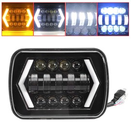 Leapiture Square Headlight 5 x 7 Inch Low Beam Car Headlight with LED Turn Signal Light for Jeep Vehicles