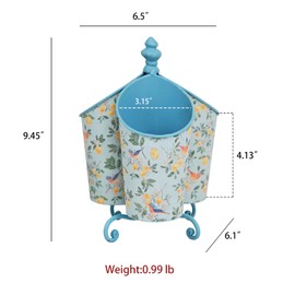 Zokyntrix 360° Rotating Metal Pen Holder for Desk, Cute Floral Bird Desktop Organizer with Dome Roof, Pencil Cup & Remote Control Holder for Home Office (Blue)