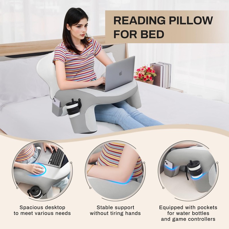 WOGAHEV Reading Pillow for Bed, Lap Desk for Laptop, Memory