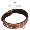 Michur Lakota Leather Dog Collar Brown Leather Blue Stones with