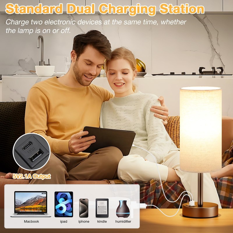 Beige Touch Table Lamp for Bedroom - 3 Way Dimmable