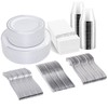 bUCLA 350PCS Silver Plastic Dinnerware Set for 50 Guests -