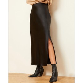 Women's 2025 Summer Satin Maxi Skirts High Waisted Spring Silk Casual A-Line Cocktail Party Long Skirt, Black, X-Large