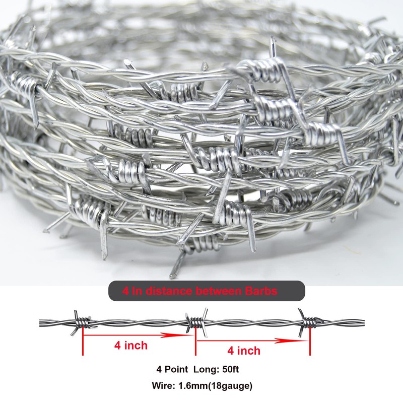 YAGJIA Barbed Wire 50 Ft, 4 Point Barbed Wire Fence,