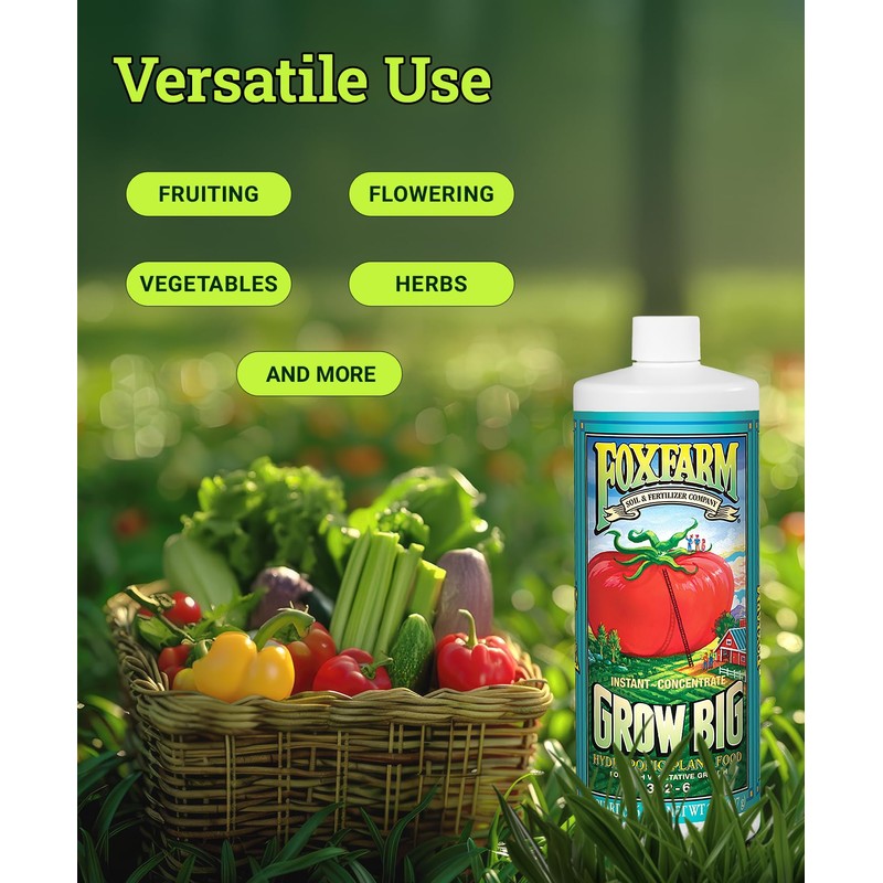 FoxFarm Grow Big Hydro Liquid Fertilizer, Plant Food with Micro