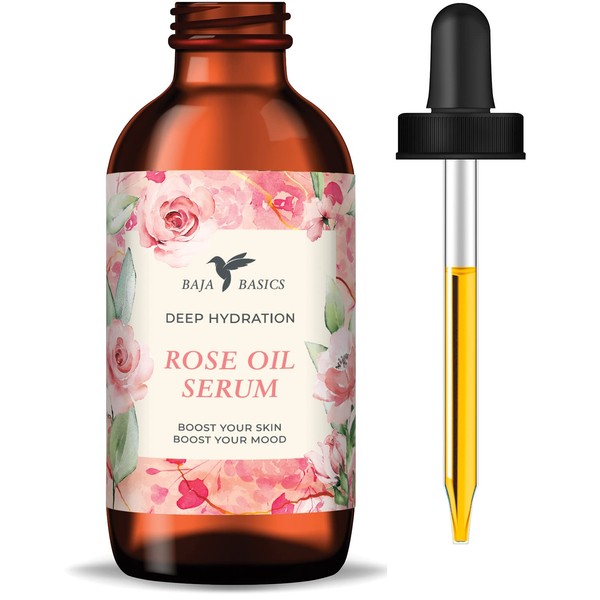 Baja Basics Rose Oil for Face, Rose Essential Oil, Face Serum and Rose Oil for Skin, Hair and Nails, Unrefined Moisturizer, Hydrating All Natural Skincare Product 1 oz