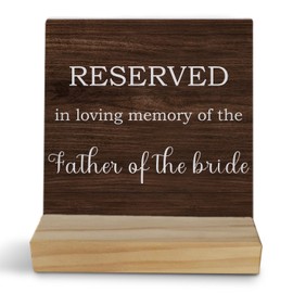 FHUGX Rustic Wedding Memorial Sign, 4x4 inches (with base), Brown Wooden Tabletop Decorative Sign, In Loving Memory of the Father of the Bride