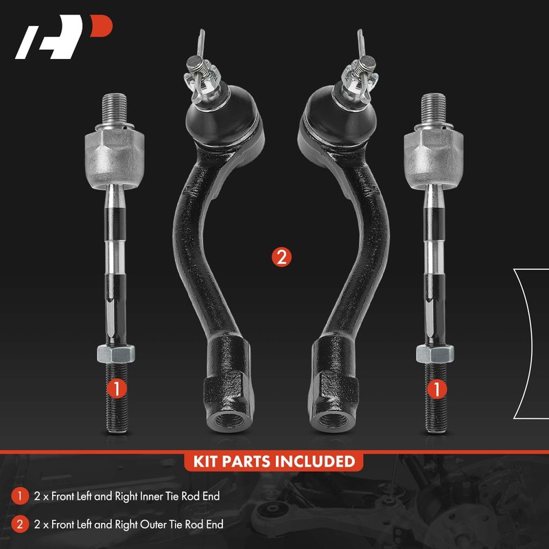 A-Premium Set of 4, Front Inner Outer Tie Rod End