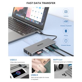 USB C Hub, Docking Station, 11 in 1 Triple Display USB C Docking Station with Dual 4K HDMI/1000Mbps Gigabit Ethernet/PD 3.0/4 USB Ports for USB C Laptops, MacOS Only Support Mirror Mode