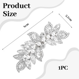 LunarCharm Rhinestone Hair Clips with Pearl, Silver Bridal Hair Accessories for Women, Sparkling Crystal Hair Pins, Leaf-Shaped Hair Clips for Weddings, Brides, Long Hair