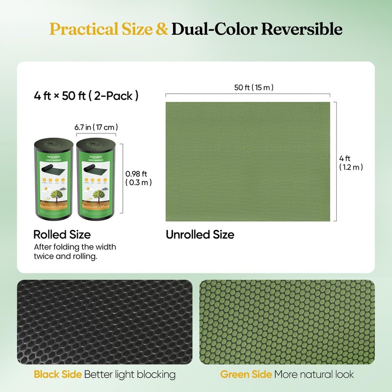 Grenebo Weed Barrier Fabric, 4FT x 100FT, Non-Woven Landscape Fabric,