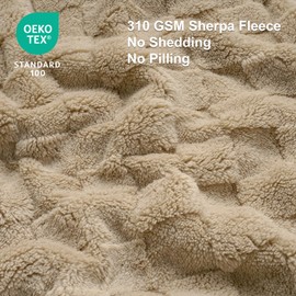 PHF Light Khaki Fleece Blanket for Couch, Warm Checkered Blanket for Fall and Winter, 3D Plaid Jacquard Fluffy Twin Blanket for Home Decor, 66x90 Inches