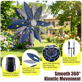 SIHANM Wind Spinners Outdoor for Yard Garden - 84 Inch Metal Large Windmill Kinetic Sculptures Dual Directional 360° Swivel Windmill, Outside Lawn Backyard Patio Art Decor Gifts (Blue&Silver)