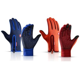 2 Pair Winter Touch Screen Water Resistant Windproof Gloves - Color: Blue&Orange, Size: S