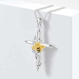PYTALI Silver Women's Cross Necklace Cross Bee Vine Pendant Necklace for Women Cross Lobster Chain Jewelry Birthday Valentine's Day Gift