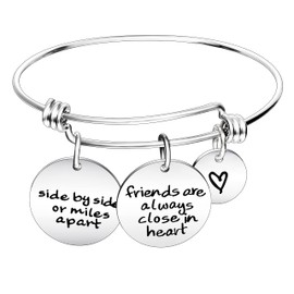 YEEQIN Side by Side Or Miles Apart Best Friends Charms Bangle Bracelets - Long Distance Friendship Gifts