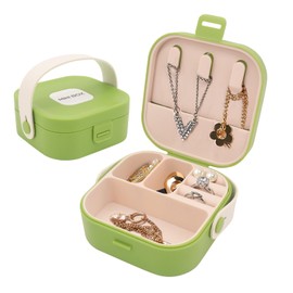 Beowanzk Jewellery Gift Box with Carry Handle, Mini Travel Jewellery Box for Girls and Women, Small Jewellery Box Organiser Storage Box for Necklace, Rings, Earrings, Bracelets (Green)