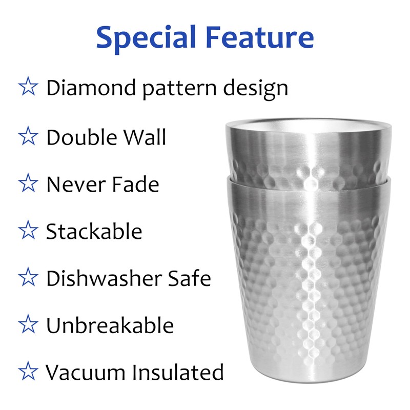 TIICOO Stainless Steel Cups 4 Packs 10oz/300ml Stackable Double Wall