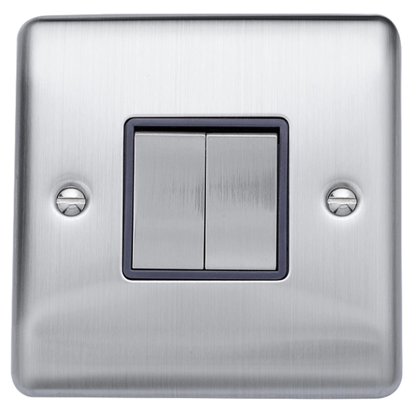 Caradok 2 gang 2 way plate switch Brushed Chrome, Metal