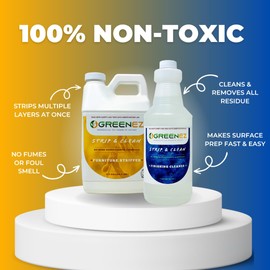 GREENEZ Furniture Strip & Clean | Paint & Varnish Remover | Wood Stain Stripper Gel | Remove Layers of Epoxy, Paint, Varnish Safely | No Harsh Fumes | Soy-Based & Planet-Friendly | 1/2 Gallon