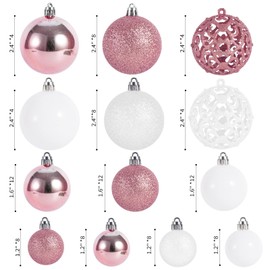 MeetXmas 100PCS Christmas Tree Balls Ornaments, Christmas Ball Ornaments for Christmas Tree, Shatterproof Hanging Christmas Tree Decorations (Pink+White)
