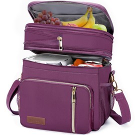 MIYCOO Lunch Bag & Lunch Box for Women Men Double Deck - Leakproof Insulated Soft Large Adult Lunch Cooler Bag for Work, Beach, Picnic, Camping, Travel (Purple,15L)