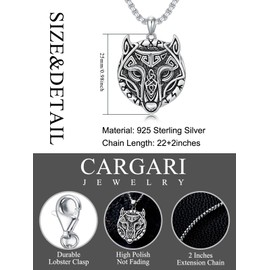 Cargari Viking Wolf Necklace for Men Women 925 Sterling Silver Fenrir Runes Pendant Witcher Medallion Necklace Norse Wolf Head Pendant Necklace Viking Jewelry Christmas Xmas Gift