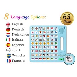 8 Languages AAC Device for Autism, 63 Buttons, Communication Board for None Verbal, Stroke Survivors Speech Support, TBI, Talking aid Tool for Delayed Speech terapy, Ajustable Lanyard