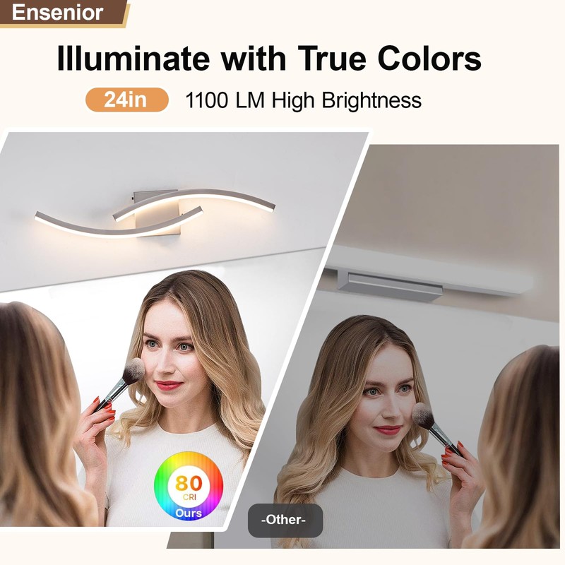 HLILCEH 23.62 inch Modern Bathroom Vanity Light Brushed Nickel Lights