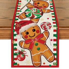 Artoid Mode Gingerbread Candy Cane Christmas Table Runner, Seasonal Winter Kitchen Dining Table Decoration for Home Party Decor 13x36 Inch