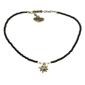 Alpenflüstern DHK181 Filigree Pearl Costume Necklace Rhinestone Edelweiss – Women's Costume Jewellery with Antique Gold-Coloured Edelweiss, Dirndl Necklace in Traditional Colours, Pearl, Pearl