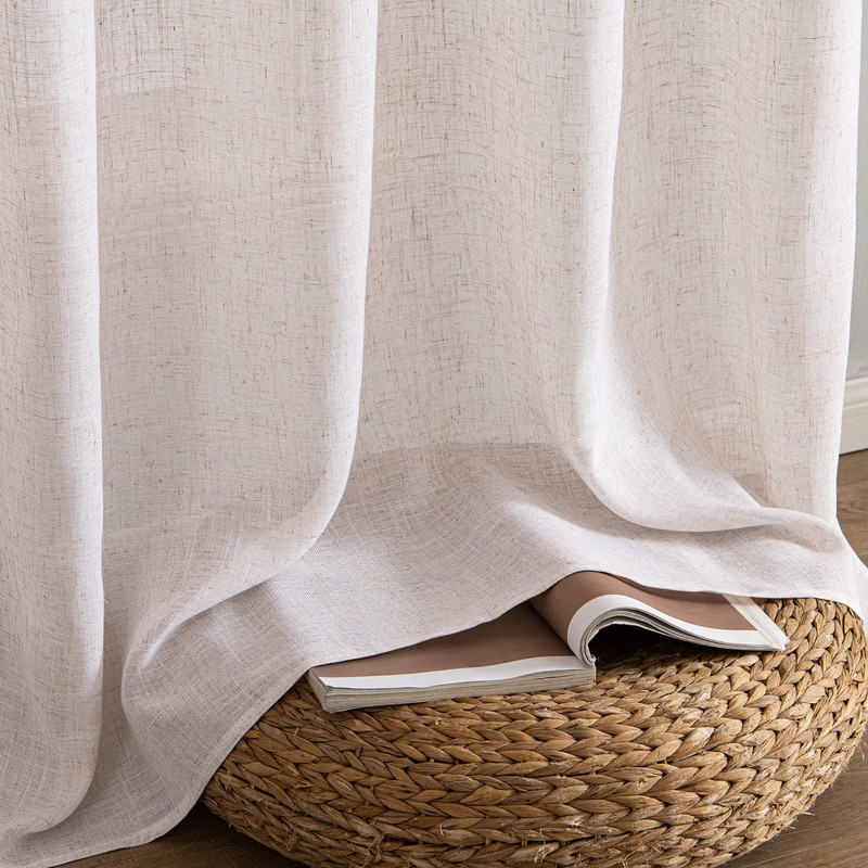 MIULEE Natural White Linen Curtains 84 Inch Length 2 Panels