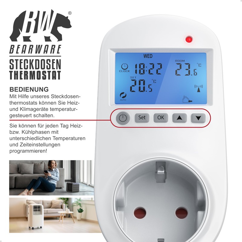 Bearware Socket Thermostat - Plug Thermostat - Digital Plug In