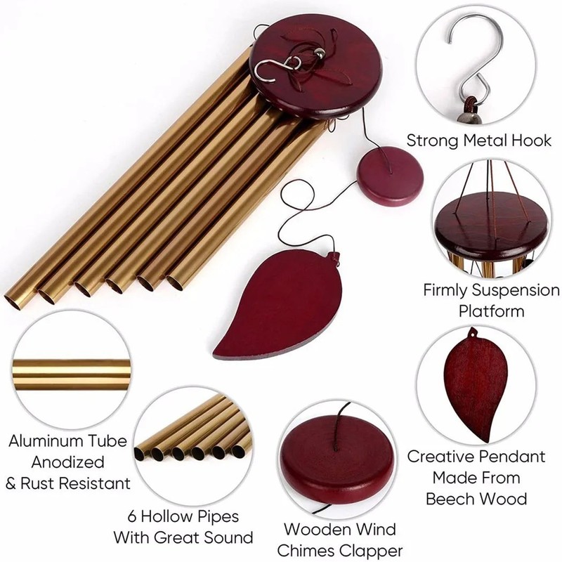 Wind Chimes Outdoor – Money Tree 6 Tubes Wind Chimes,