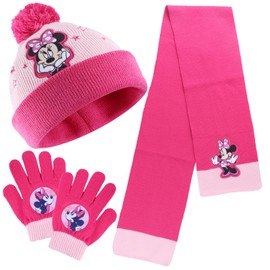 VOENCSU Minnie Hat and Scarf, Minnie Hat Girls Winter, Minnie Gloves, Minnie Hat Baby, Winter for Hat with Scarf and Gloves Children's Set, Minnie 3
