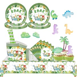 Pack of 105 Dinosaur Birthday Decoration Tableware Set, Dinosaur Party Tableware Set, Dinosaur Party Tableware Set, Dinosaur Theme Party Accessories, Birthday Party Children for 20 Guests