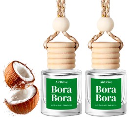 Car Air Freshener Tropical Bora-Bora 2 Pack Coconut Hanging Air Freshener Diffuser, Cute Car Accessories Air Freshner for Women & Men Gift Non-Toxic Car Scent Long Lasting Oil Diffuser Made in USA