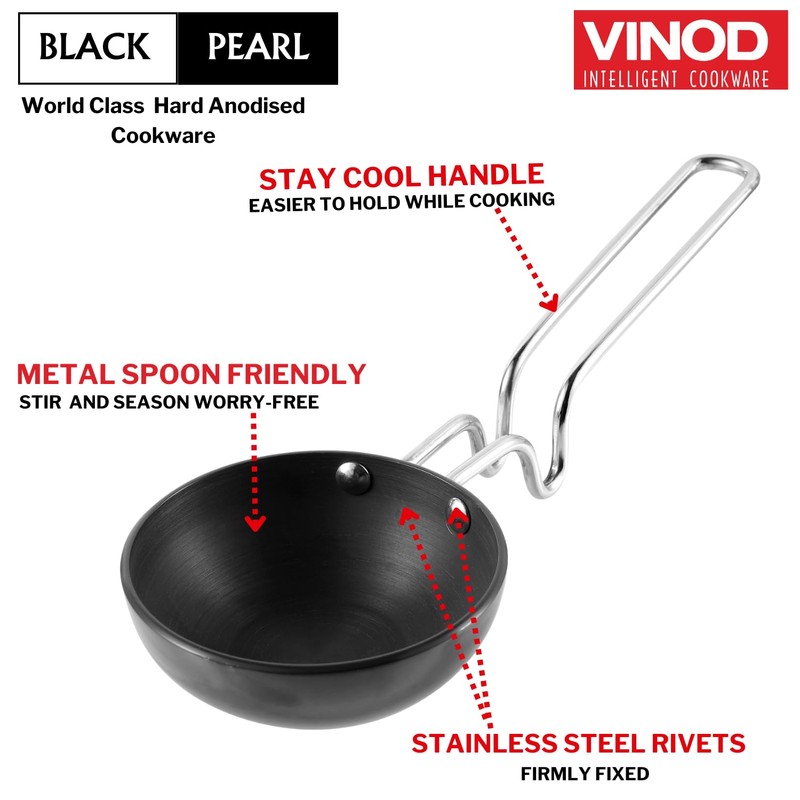 Vinod Pearl Hard Anodised Tadka Pan - | 3.25mm Thickness