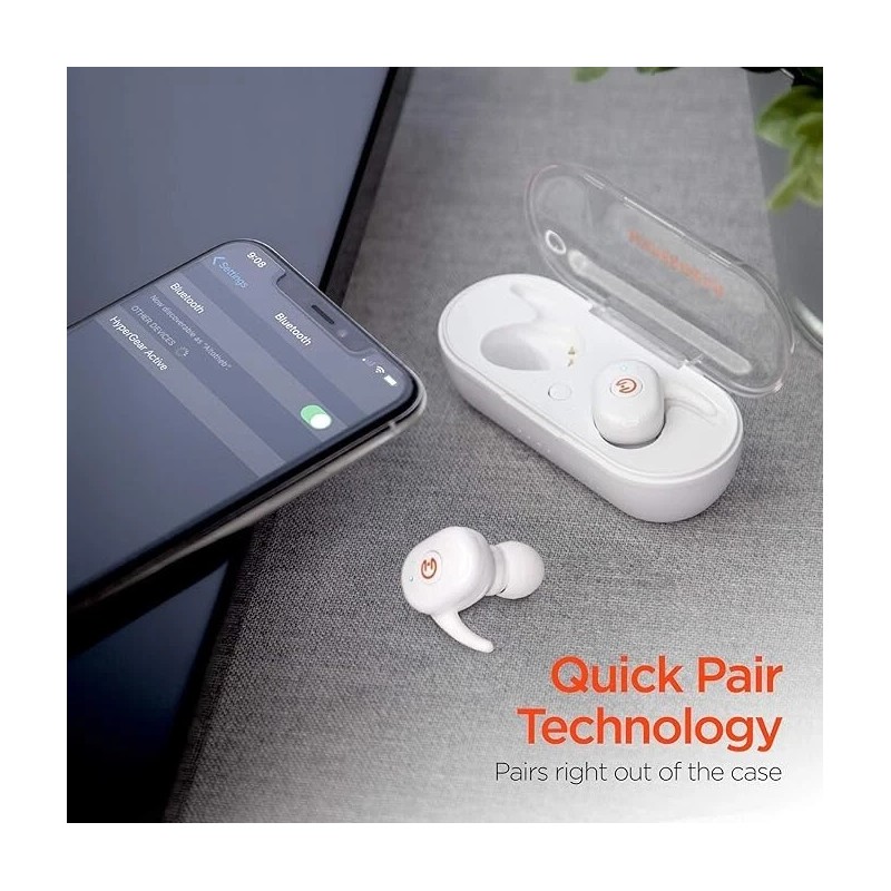 HyperGear Hyper Gear Active True Wireless White Earbuds Portable Charging