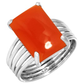 Jeweloporium 925 Silver Ring for Women Size S Orange Genuine Carnelian Stone Solitaire Silver Ring Mothers' Day Gift Costume Jewelry