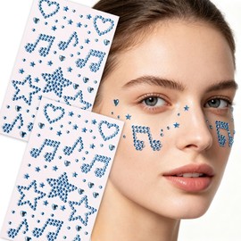 Blue Face Gems Stickers Face Jewels with Star Heart Music Note Crystals