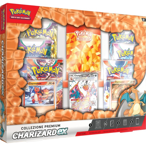 Pokémon 290-60321 Charizard-ex Premium Collection Special Embossed Promotional Card, Two Holographic Cards and Six TCG Expansion Envelopes