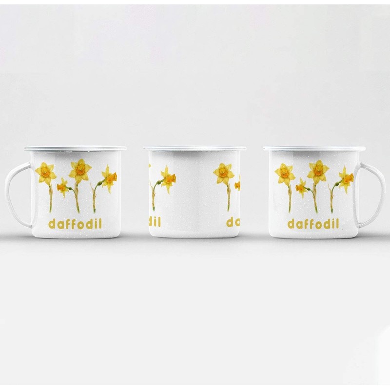 Fabulous Emaillierter Metallbecher 284ml Narzisse Blumen Minimalistisch Schick Garten Liebe