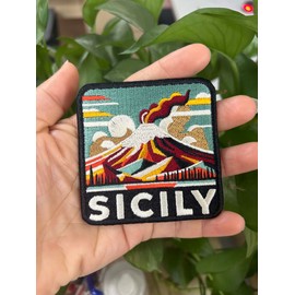 Vagabond Heart Sicily Patch - Sicily Italy Iron On Travel Badge - Mount Etna Souvenir
