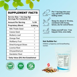 Laicuherb Milk Thistle Liver Detox Tea for Digestion and Immunity, Natural 21 Day Liver Cleanse Herbal Tea for Liver Cleansing & Stomach Care, Caffeine Free, 21 Teabags