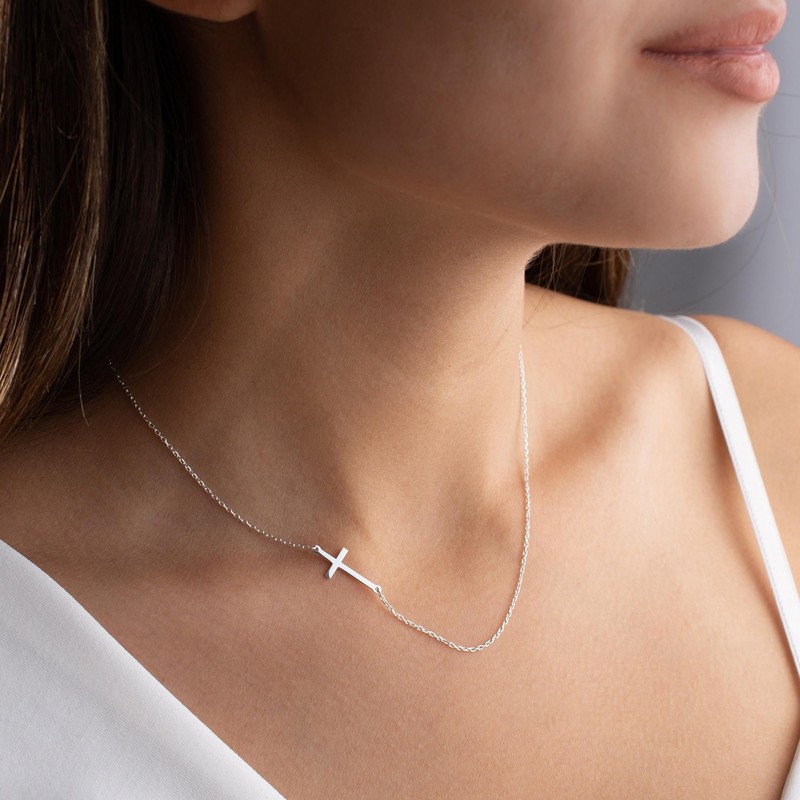 JNZSSWHJJH Silver Cross Necklaces for Women - Dainty Sideway Cross