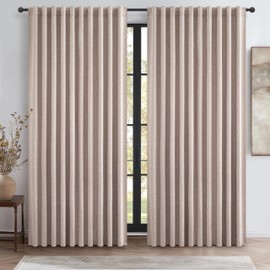 140 Inches Extra Wide Curtains (Each W70xL102x2) Linen Farmhouse Insulated Thermal Large Window Heavy Duty Draps for Summer Heat Patio Sliding Door 100 Percent Blackout Hook Belt(W70xL102x 2Panels)